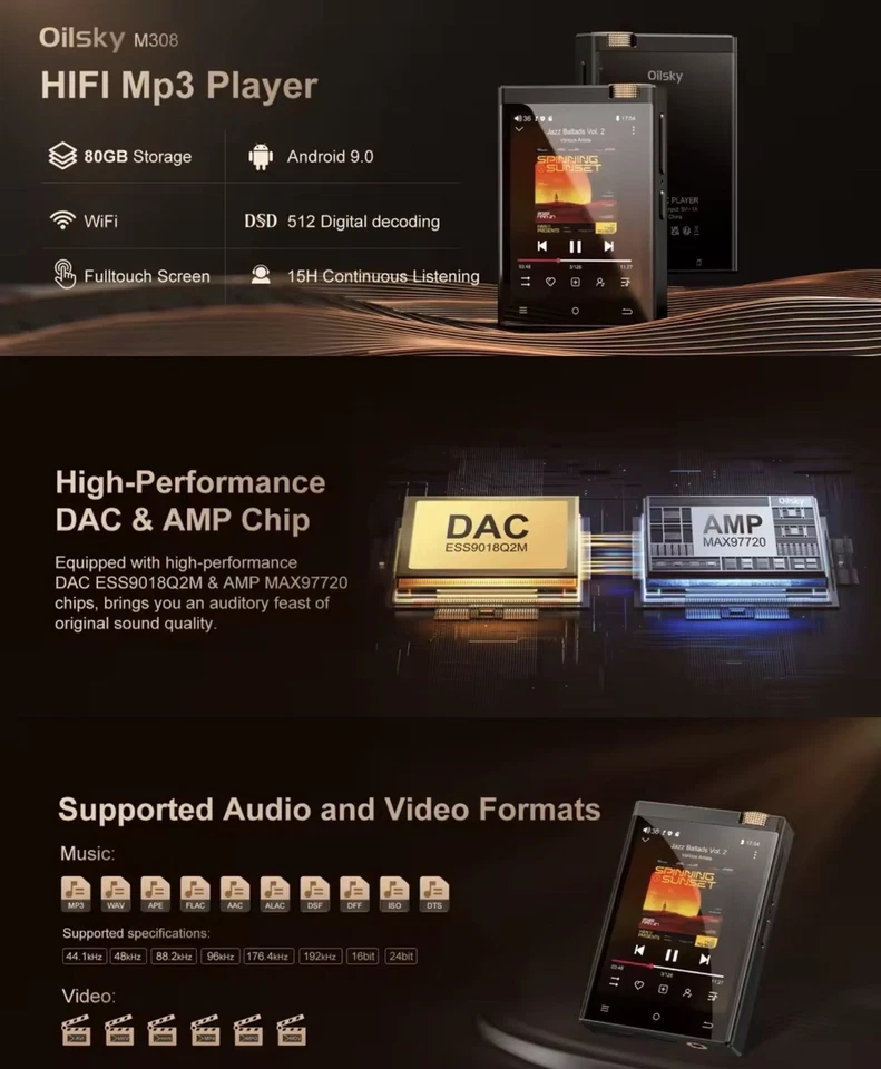 Partager MP3 Bluetooth Musique Song Cadeau WiFi Audio Haute Résolution 64Go - Photo 3/4