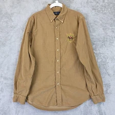 Ralph Lauren Shirt Mens Medium Brown Corduroy Equestrian Crest Bleecker 381