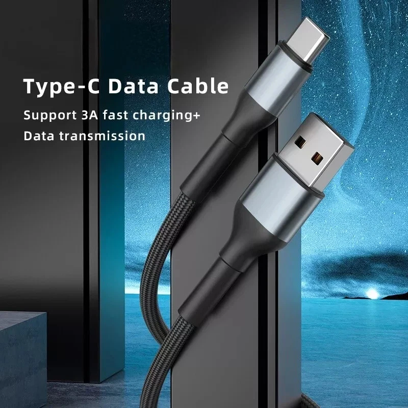 USB A to Type C Cable 3A 66W Fast Charger Braided Long USB C Lead 0.25M 1M 2M 3M - Image 2 of 4
