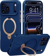 Marine Blue Designed for Iphone 17 Pro Case with Spin Magnetic Stand [16FT Milit