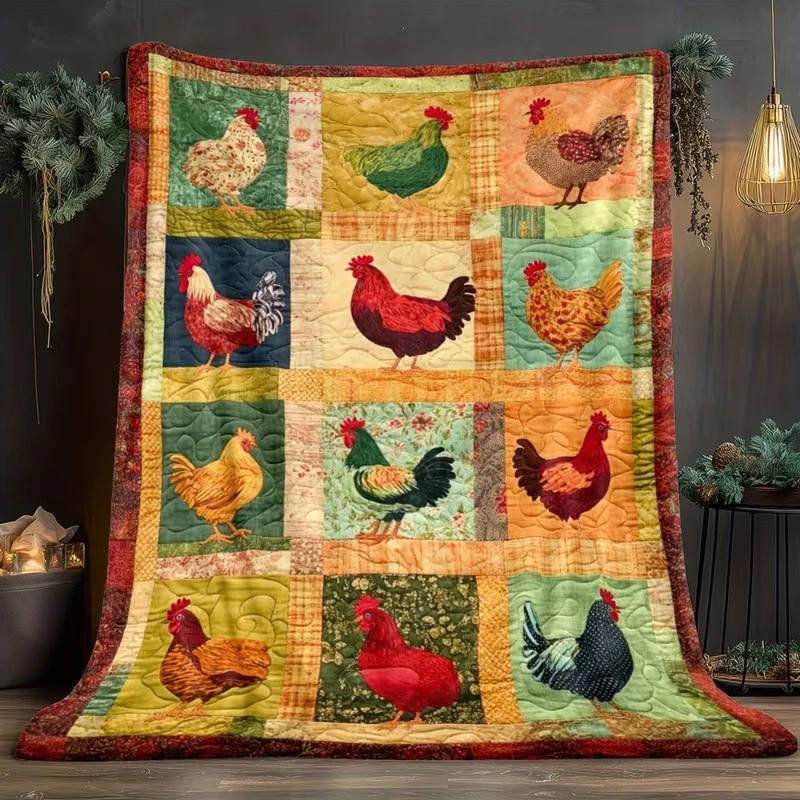 Farmhouse Chicken Print Quilt Lightweight Flannel Blanket