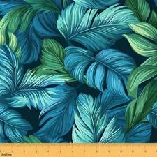Palm Leaves Fabric by the Yard Abstract Blue Green Tropical Leaves Fabric for Se