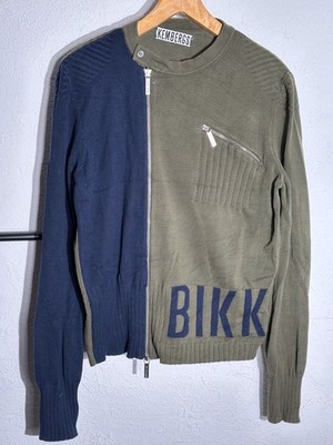 Vintage Bikkembergs Asymmetric Two-Tone Full-Zip Knit Sweater Olive/Navy Size XL