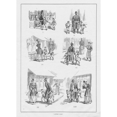 HERBSTVERKAUF Viktorianische Kinderstreiche mit Polizist - Antikdruck 1893