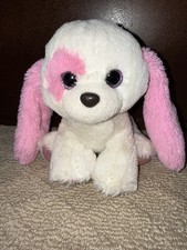 Aurora Pink  White Dog Plush Puppy Stuffed Animal Toy EUC