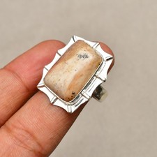 Picture Jasper Gemstone 925 Sterling Silver Handmade Jewelry Ring Size 9