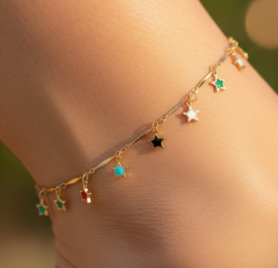Chic Gold Plated Anklet Colorful Star Charm Chain Jewelry Minimalist Anklet