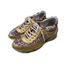 Chanel Tweed Metallic Sneakers 36 Yellow LG30442