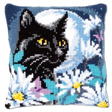 Vervaco Cross Stitch Kit   Night Cat Pillow Front, Cotton  Thread, 15.75"x15.75