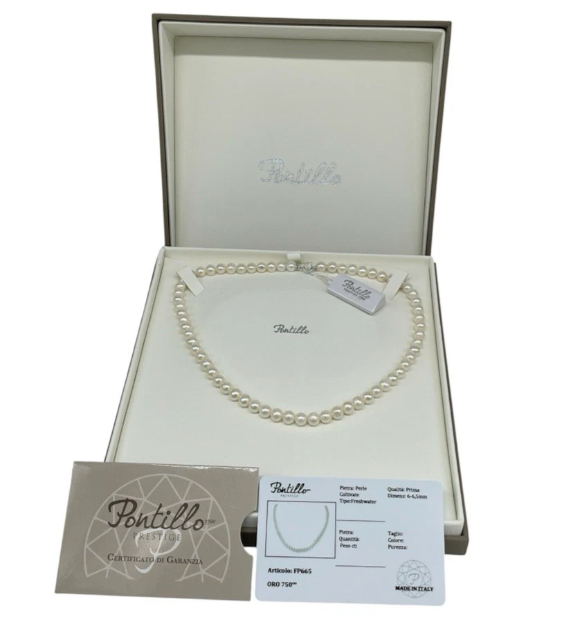COLLANA IN PERLE DI ACQUADOLCE COLTIVATE ORO BIANCO 18K DONNA POSTILLO GIROCOLLO - Immagine 2 di 4