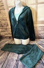Juicy Couture LARGE Velour Bling Tracksuit 2 Piece Dark Green Size NEW