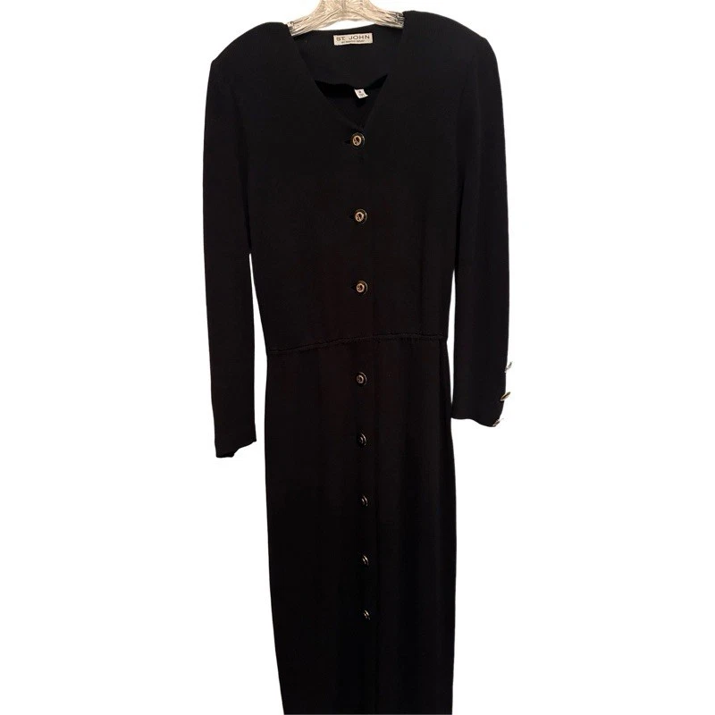 Vintage St. John Collection By Marie Gray Santana Black Long Sleeve Midi Dress - Image 2 of 4