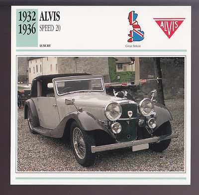 1932-1936 Alvis Speed 20 Drophead Car Photo Spec Sheet Info CARD 1933 1934 1935
