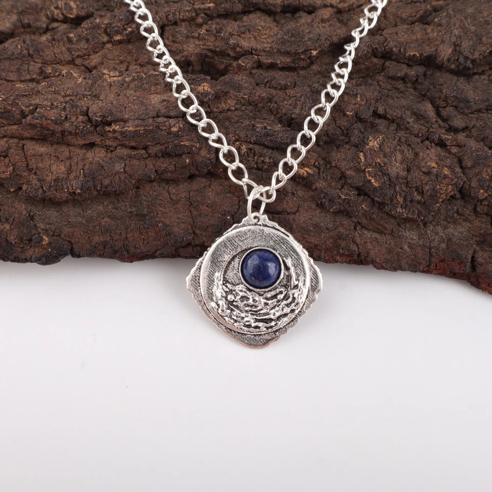 Lapis Lazuli Gemstone Statement 925 Sterling Silver Pendant Handmade Jewelry - Imagem 3 de 4