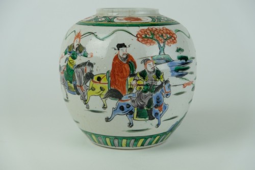 antique chinese porcelain famillie verte vase figures on horses, 19th century - Picture 8 of 16