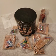 Teasers 7 Different Brain Busters Solid Wood Game Tin Case New Open Tin
