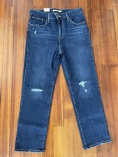 LEVI  S 724 High Rise Straight Crop Stretch Jeans Dark Distressed Size 29 NWT