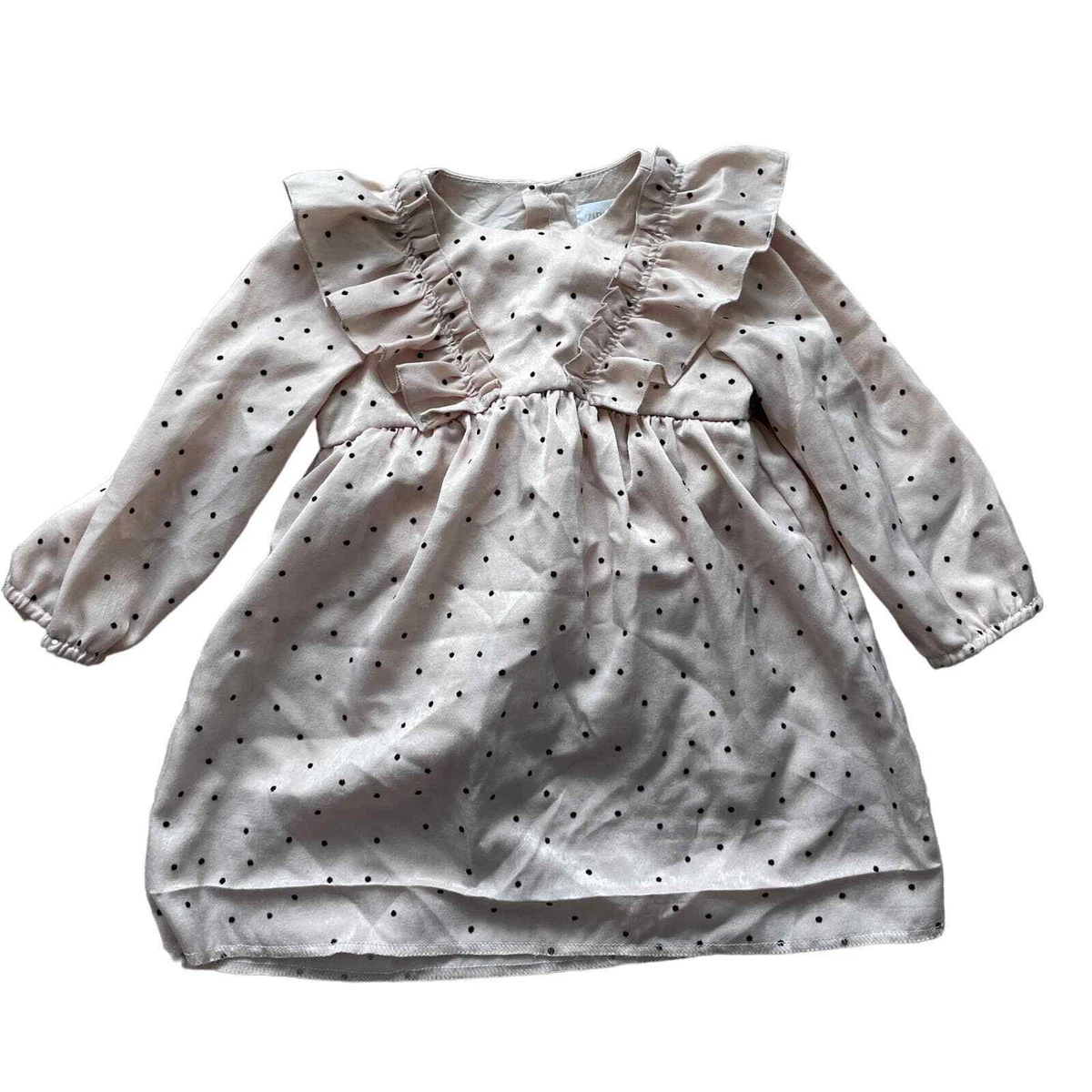 Zara baby girl pink polkadot velvet dress ruffles long sleeves eBay