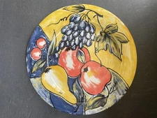 Italian Hand Painted Pottery Plate 8”Fruit Pear Apples Grapes Cherries Pier One