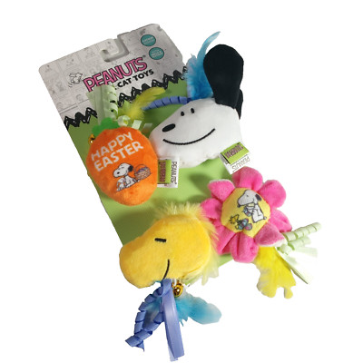 Peanuts Easter 4 Pack Cat Toy Set Carrot Flower Bells Feathers Catnip Inside