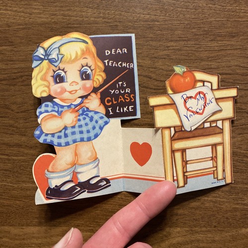 Vintage 1940s Valentines Day Greeting Card Dear Teacher School Classroom USA - Picture 4 of 11