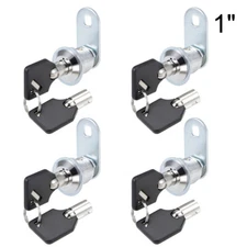 4Pack Premium Tubular Cam Lock 1" Toolbox Cabinet Lock with Keys Chrome Finish