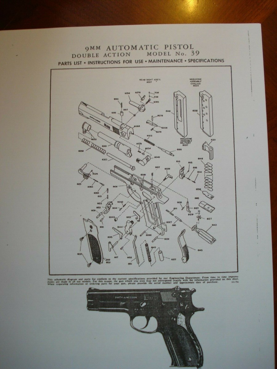 SMITH & WESSON 9mm MODEL 39 AUTOMATIC PISTOL MANUAL OF 2/78 PUB
