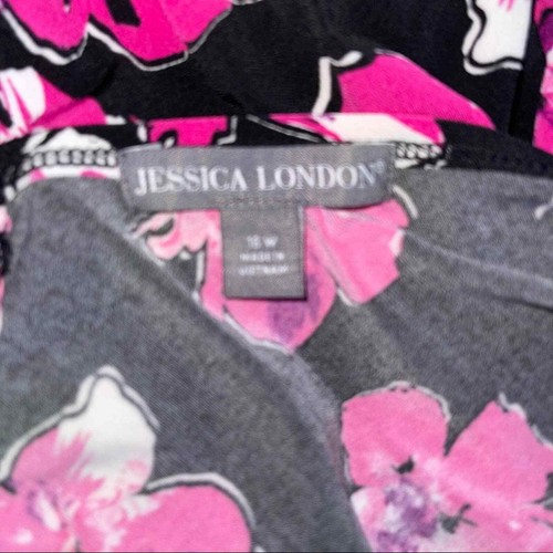 JESSICA LONDON BLACK WITH PINK FLORAL DESIGN KNIT FIT & FLARE DRESS FLORAL 16W - Picture 3 of 7