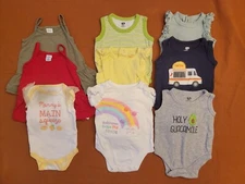 Lot of 9 Multi Brands Baby Girl Bodysuits - Multiple Patterns - Size 0-3 Months