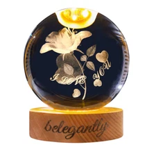 3D Crystal Ball Lamp with Galaxy Moon & Planet Projections – USB LED Night Light