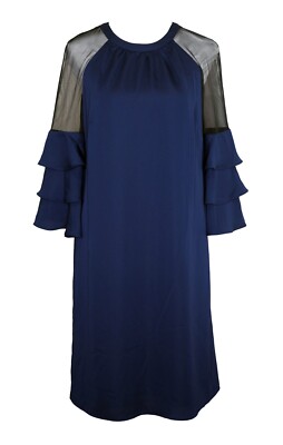 alton grey dress GRAY 6 Shift Navy Blue Black Mesh Bell Sleeve Dress Party Event EUC casual party dress midi length