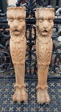 Pair of Ornate Hand Carved Mystical Griffins in Dark Asian Hardwood GA9858
