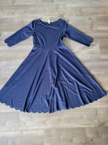 Pink Blush Maternity Small Navy Blue Dress Half Sleeve Full Skirt Scalloped
