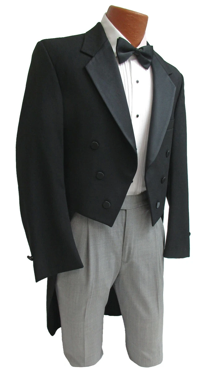 Men s Black Tuxedo Tailcoat Long Tails Wool Formal White Tie Wedding Mason 41S