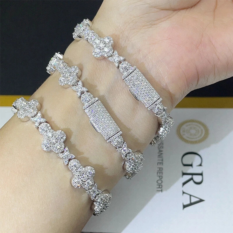 Pulsera de eslabones cruzados MOISSANITA 10/13mm color D joyería brillante plata de ley 925 Foto 2 de 4