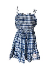 Asos Dress Blue & White Sz14 RRP £42 Summer Strappy Ruffled Bnwt