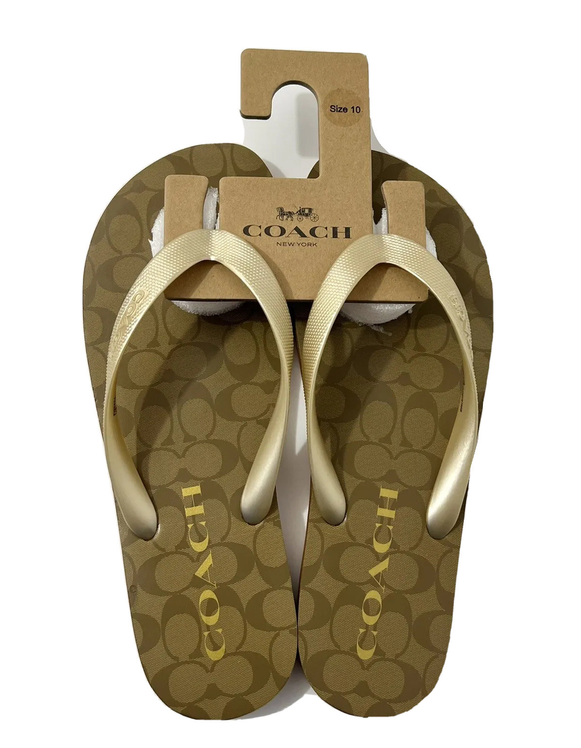 COACH Zak Flip Flops Size 10 Gold u0026amp; Khaki Women Signature Sandals Slip  On NWT | eBay