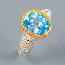 Handmade Jewelry Thailand Natural Blue Topaz Silver Ring 925 Sterling /RVS408