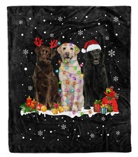 Cute Dog Labrador Santa Christmas Fleece Blanket, Xmas Soft Blanket for Bed Sofa