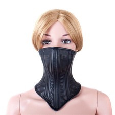 PU Leather Lockable Neck Corset Collar Restraints Binding Salves Mouth Gags