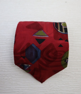 COURREGES HOMME- MEN'S MAROON RED PRINT 100% SILK TIE - ITALIAN SILK
