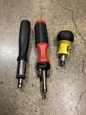 Set of 3 Ratchet Driver Stubby Pozi Phillips and Flat Magnetic Bits Drive Nut