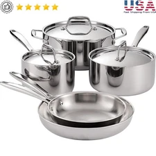 Stainless Steel 8-Piece Cookware Set Induction Ready Dishwasher Safe Pots Pans