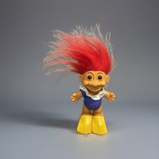 Russ Berrie Troll Doll 5 Red Hair Blue White Bathing Suit Yellow Fins 18359