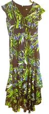 TOMMY HILFIGER Chiffon Floral Tiered Ruffle Midi Dress size 8   Vibrant Colors!!