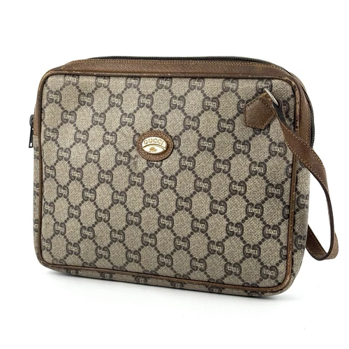 Sac pochette GUCCI GG Plus Supreme PVC cuir beige authentique