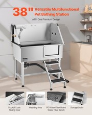 New 38 Inch Stainless Steel Dog Washing Station, Pet Grooming Tub with Hot  C