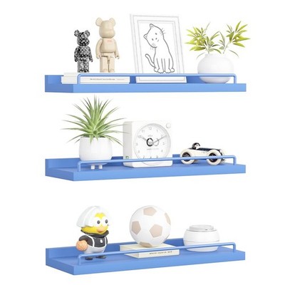 Blue Floating Wall Shelves Set of 3 - Cute Room Decor for Bedroom  Living Room