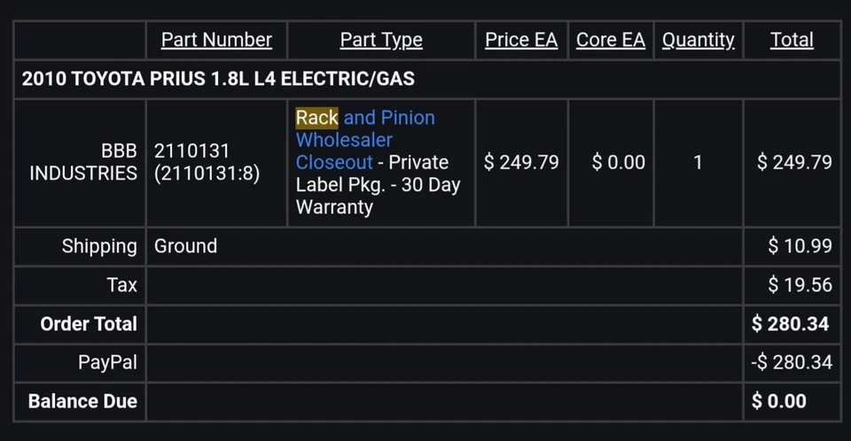 Conjunto de cremallera y piñón de dirección asistida para Lexus CT200h 11-17 Toyota Prius 10-15 Foto 3 de 3