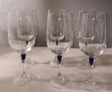 6 Courvoisier Cristal D Arques Venise Glasses, Blue and Clear VGC
